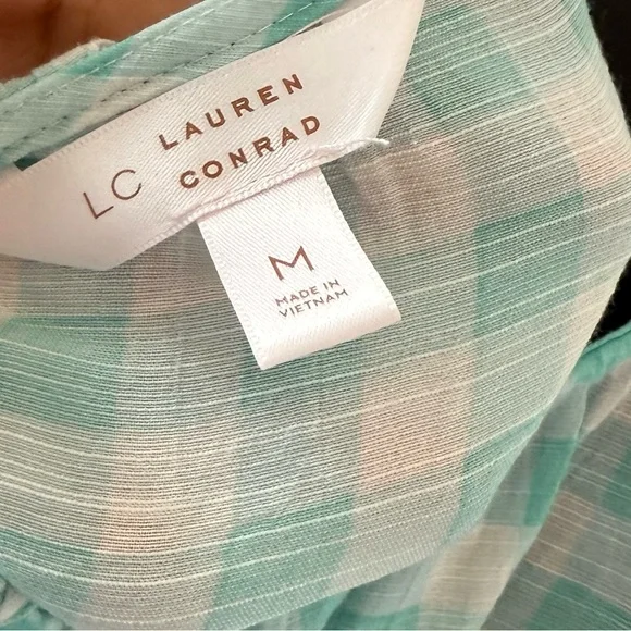 LC Lauren Conrad Aqua Checkered Blouse - Picture 5 of 8